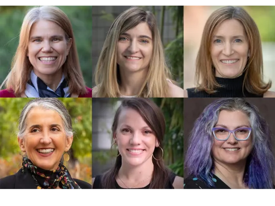 Composite headshots of 2024 CUES Spanning Boundaries Team members: Shelley Staples, Julieta Fernández, Christine Tardy, Ana Carvalho, Cassidy Reis, Shelley Rodrigo