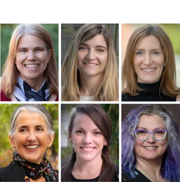 Composite headshots of 2024 CUES Spanning Boundaries Team members: Shelley Staples, Julieta Fernández, Christine Tardy, Ana Carvalho, Cassidy Reis, Shelley Rodrigo