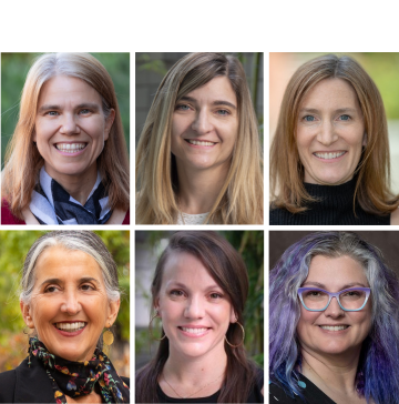Composite headshots of 2024 CUES Spanning Boundaries Team members: Shelley Staples, Julieta Fernández, Christine Tardy, Ana Carvalho, Cassidy Reis, Shelley Rodrigo